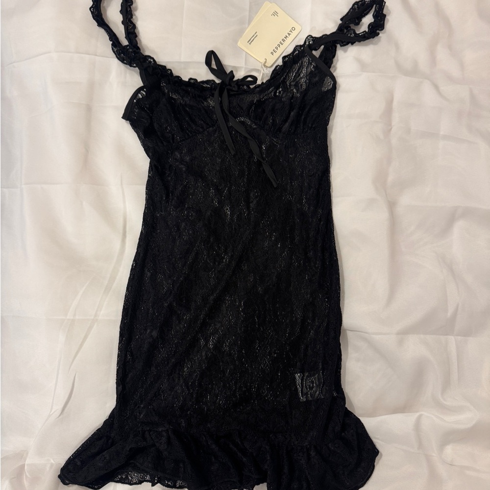 Peppermayo love lies lace black mini plunge bow dress - Picture 3 of 8